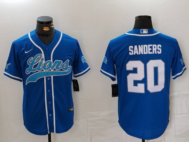 Men Detroit Lions 20 Sanders Blue Second generation joint name 2024 Nike Limited NFL Jersey style 815